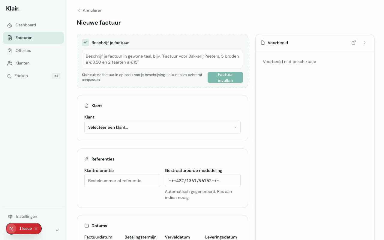 AI-invoerveld voor factuursuggesties