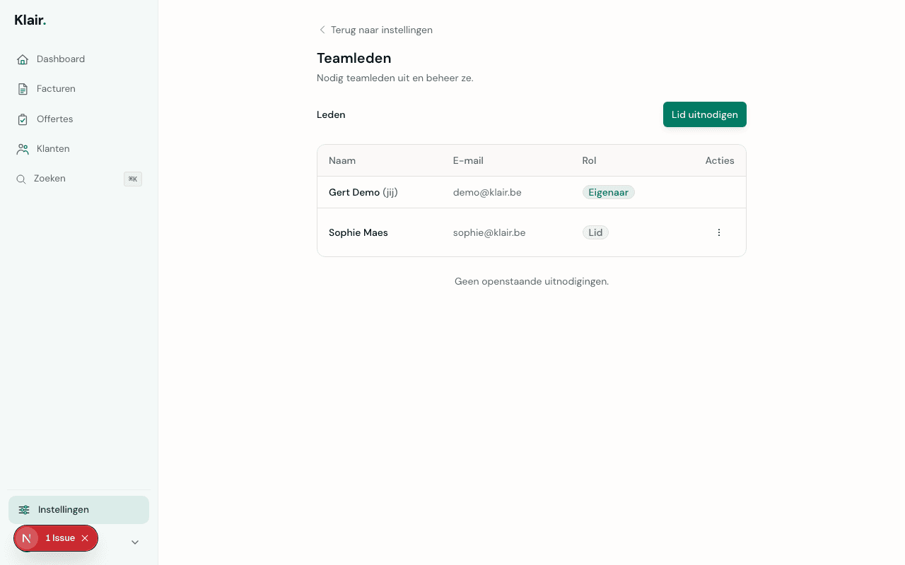 Teamleden beheren in Klair