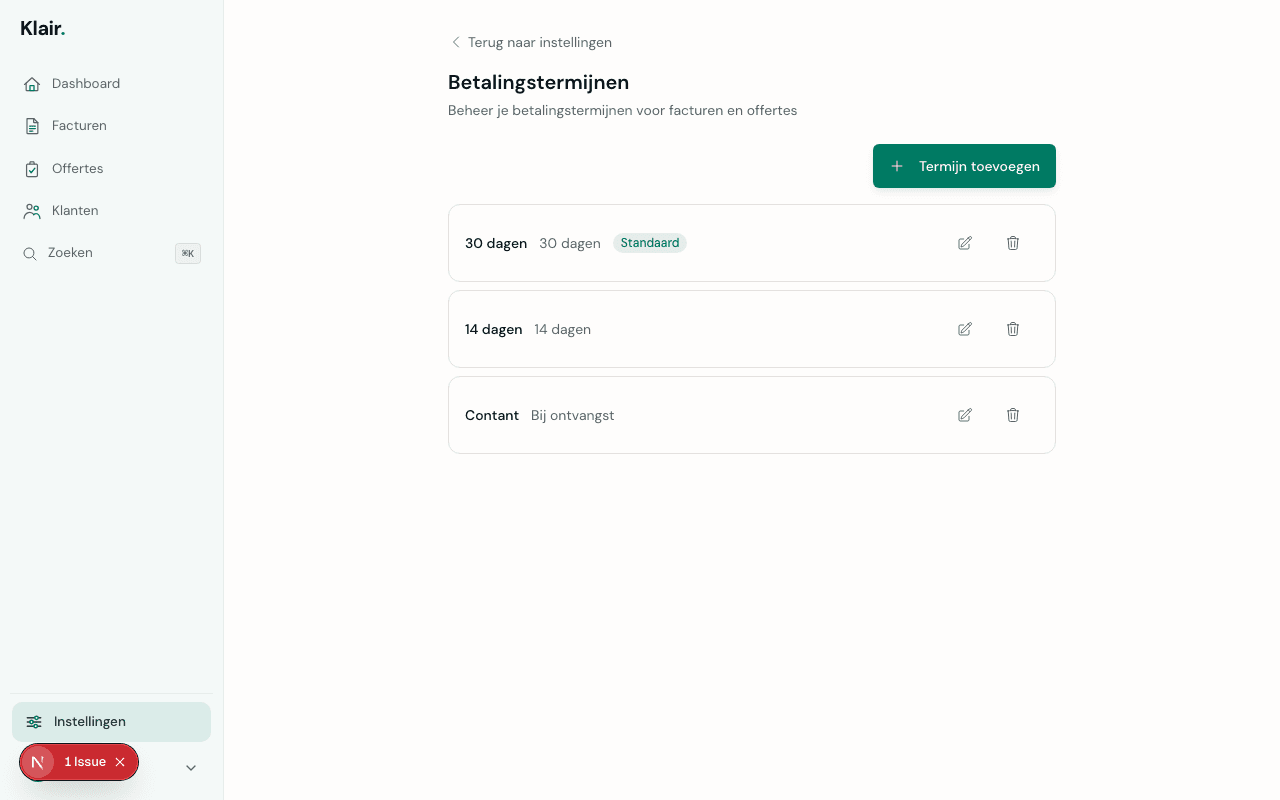 Betalingsvoorwaarden instellen
